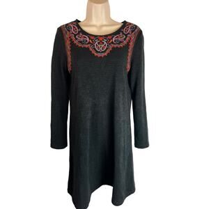 THML Embroidered Shift Dress Womens Small Black Boho Tunic Southwestern
